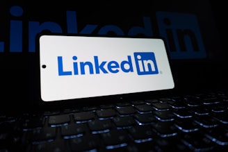 Linkedin logo on a laptop keyboard