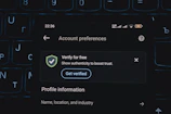 Account preferences screen with verification prompt
