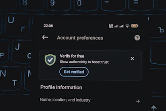 Account preferences screen with verification prompt