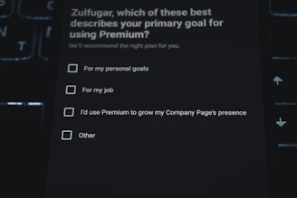 Survey asking about premium subscription goals.