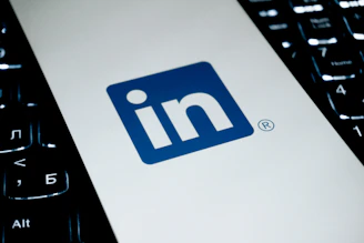 Linkedin logo on a keyboard