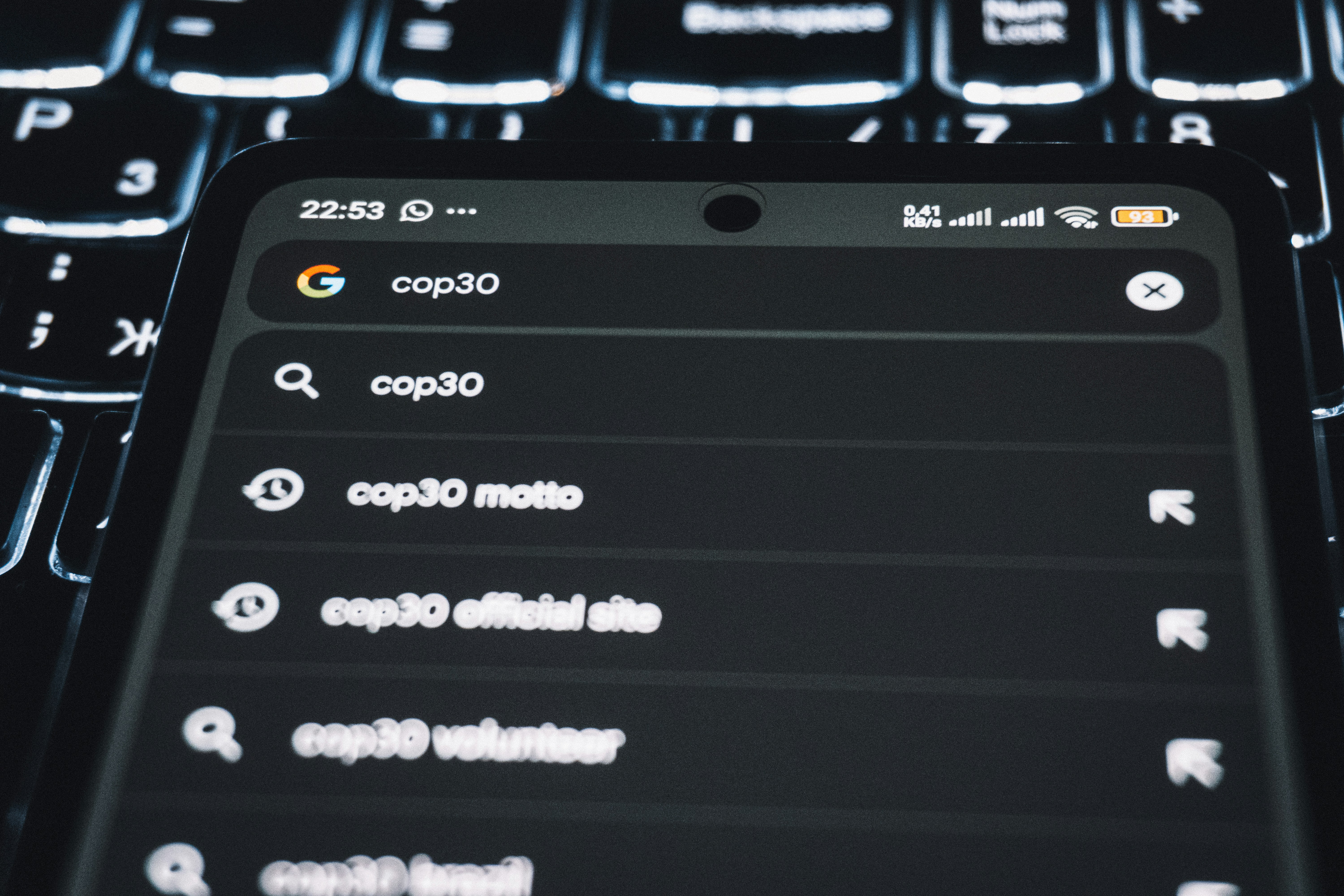 Smartphone displaying search results