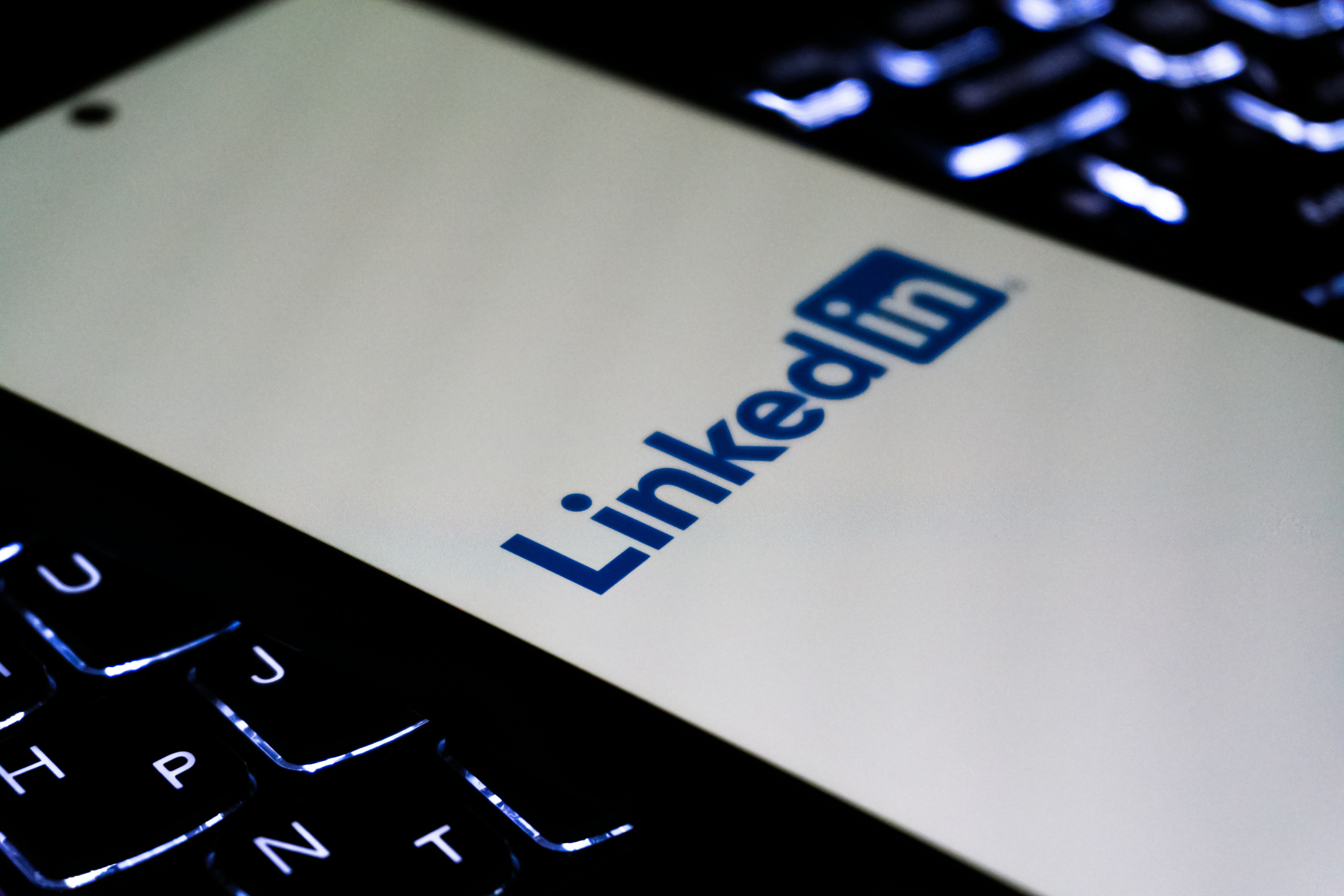 Linkedin logo on a laptop keyboard