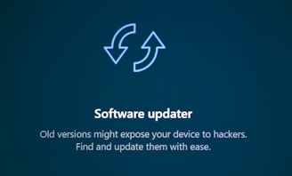 Software updater with refresh arrows icon and update icons.