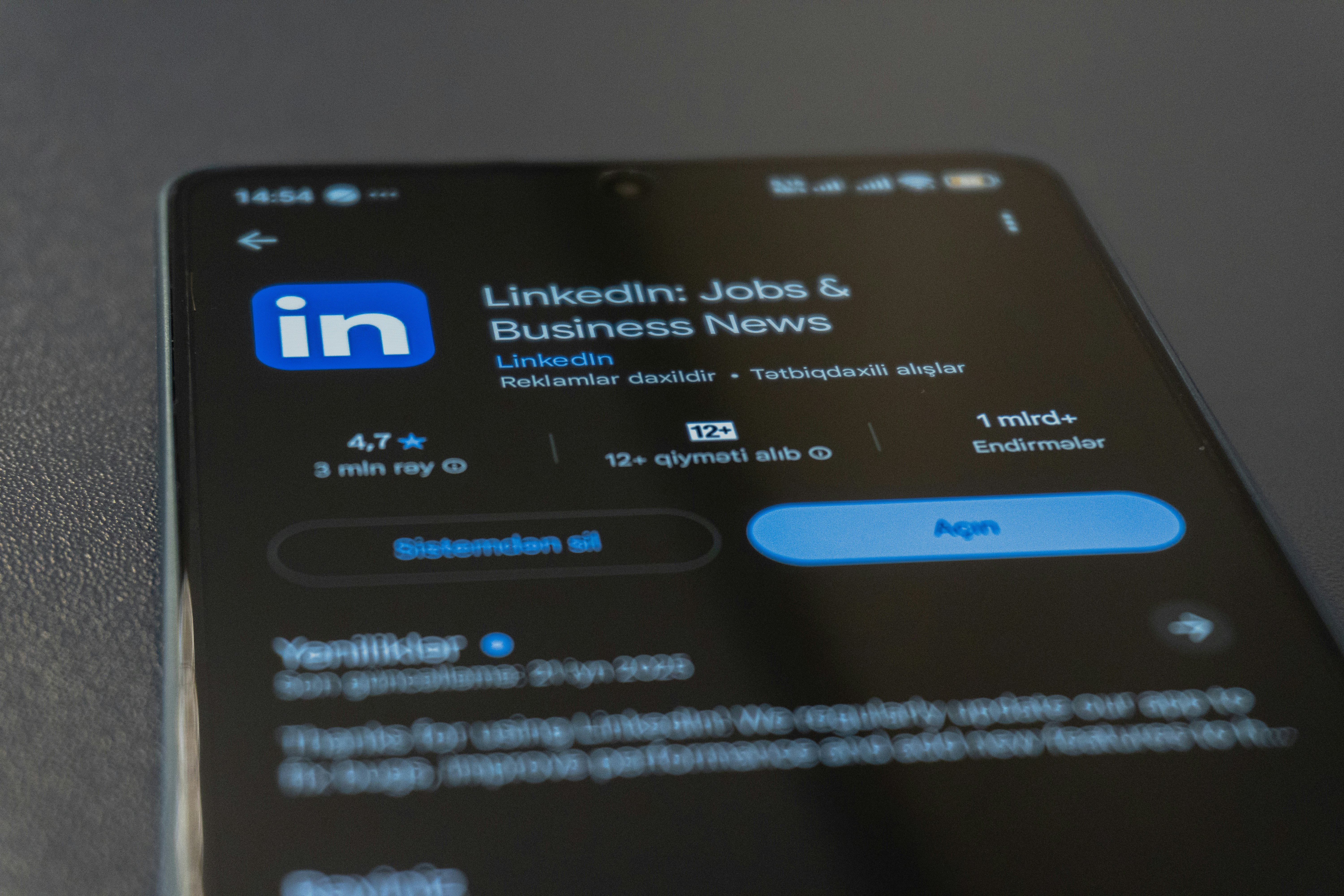 Linkedin app displayed on a smartphone screen.