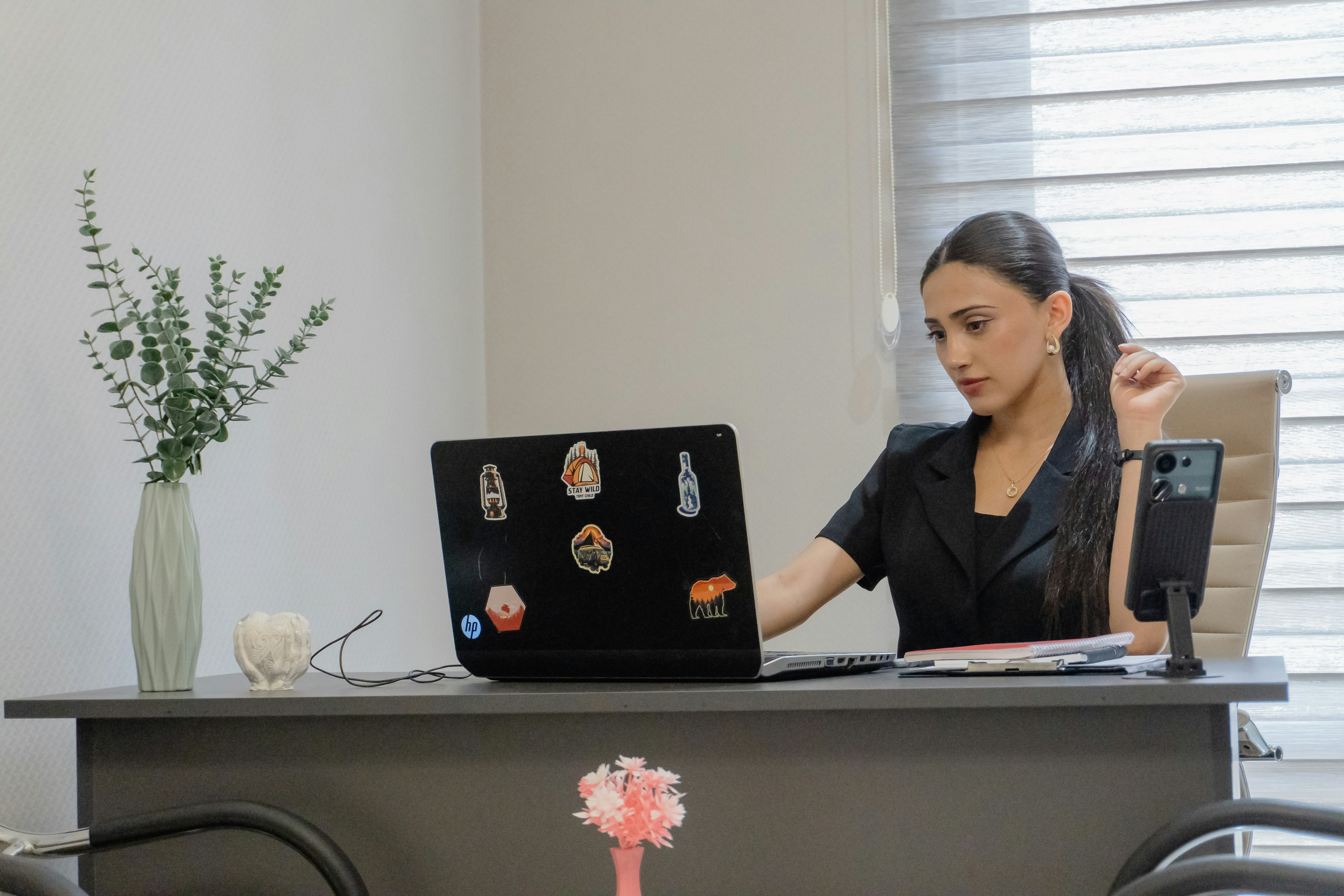 Woman working on laptop