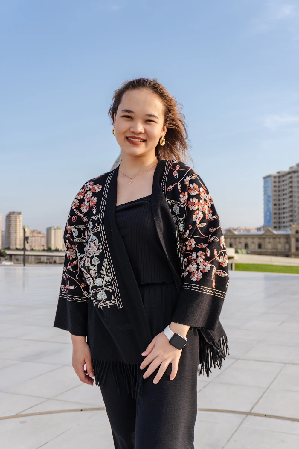 Floral-Embroidered Wrap Cardigan