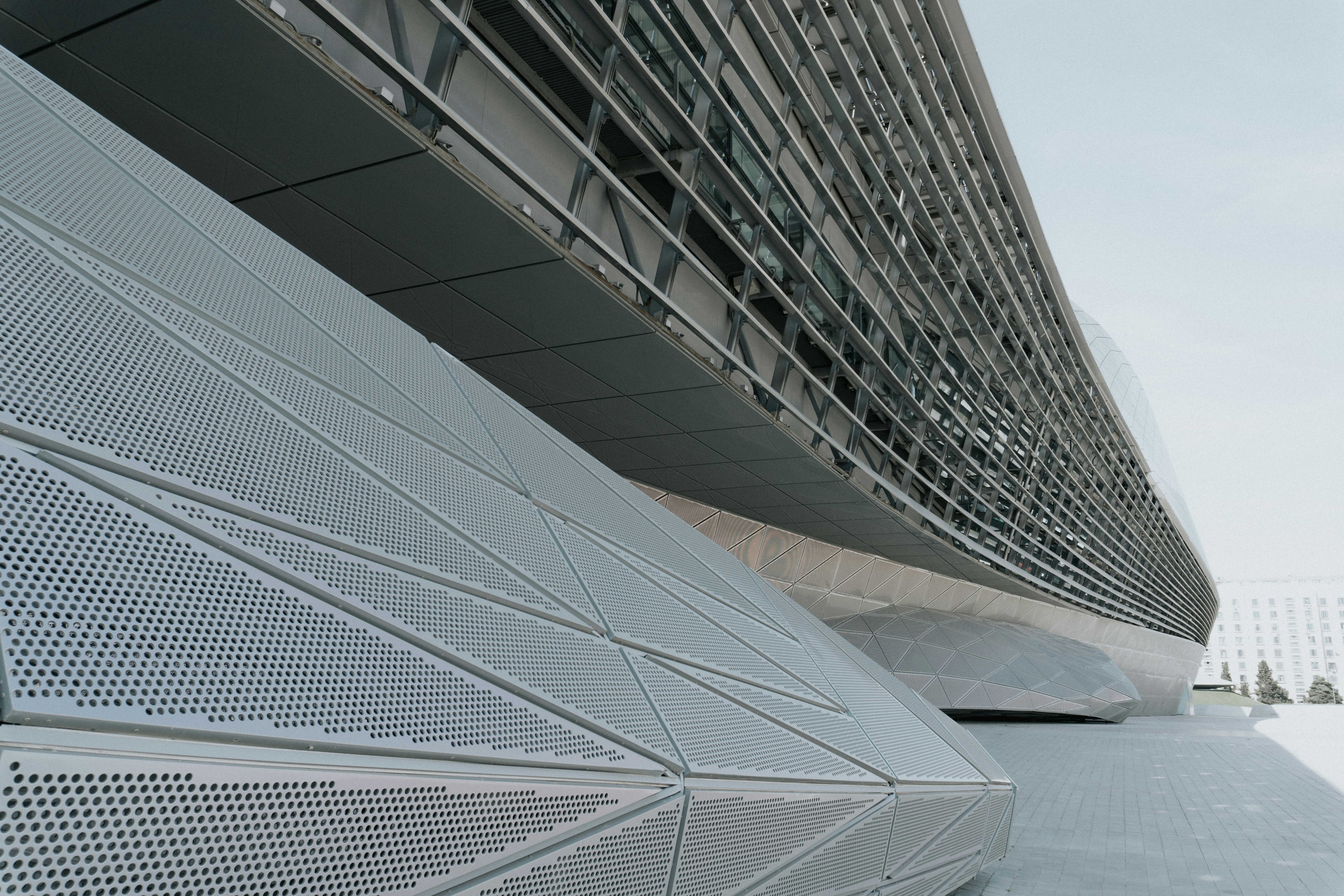 Modern building facade with geometric patterns