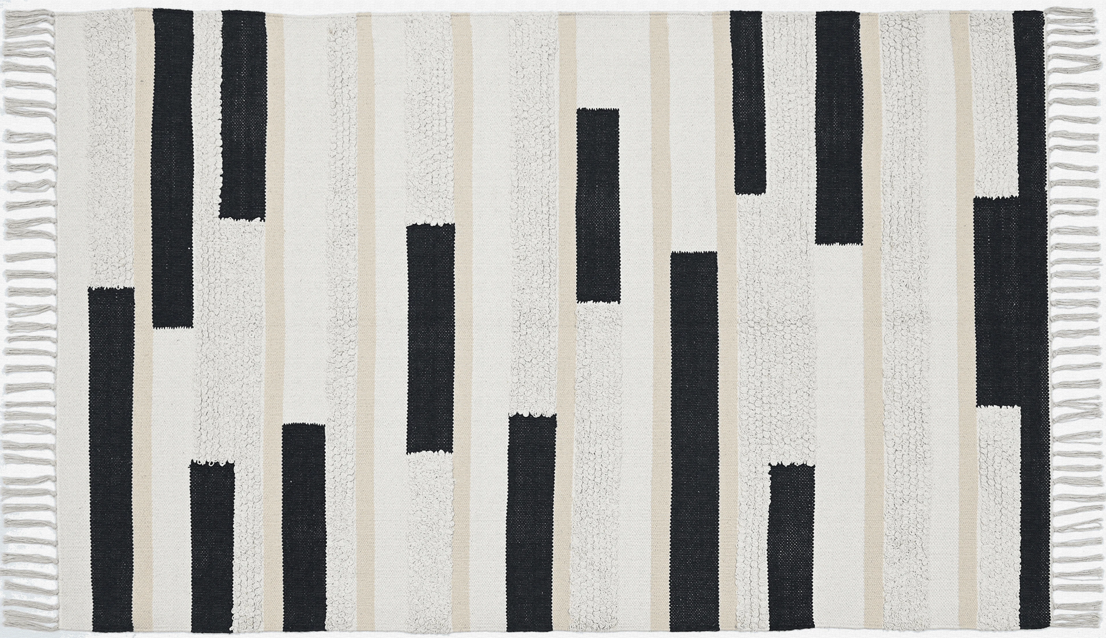 Ivory rug with black brushstroke rectangles