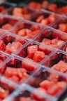 Diced watermelon in clear plastic containers