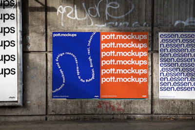 Two posters on a concrete wall with graffiti.