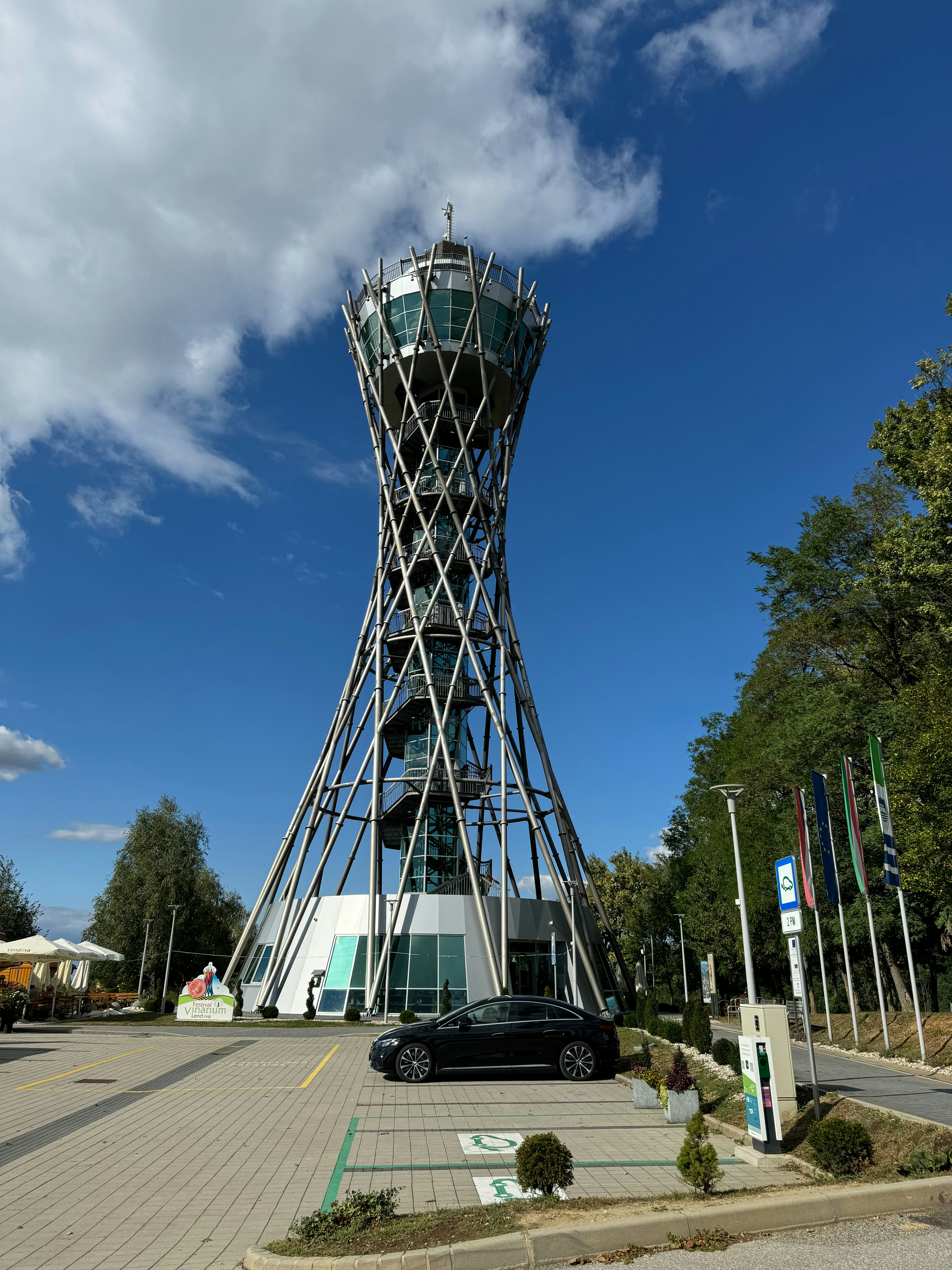 Modern tower with unique twisted metal frame design