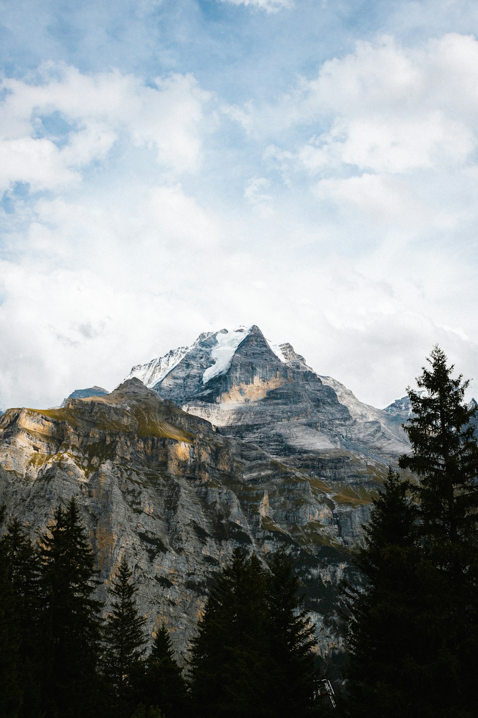The Eiger's sheer north face towering above Grindelwald in the Bernese Alps
