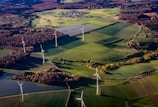 Wind turbines and solar panels in a rural landscape