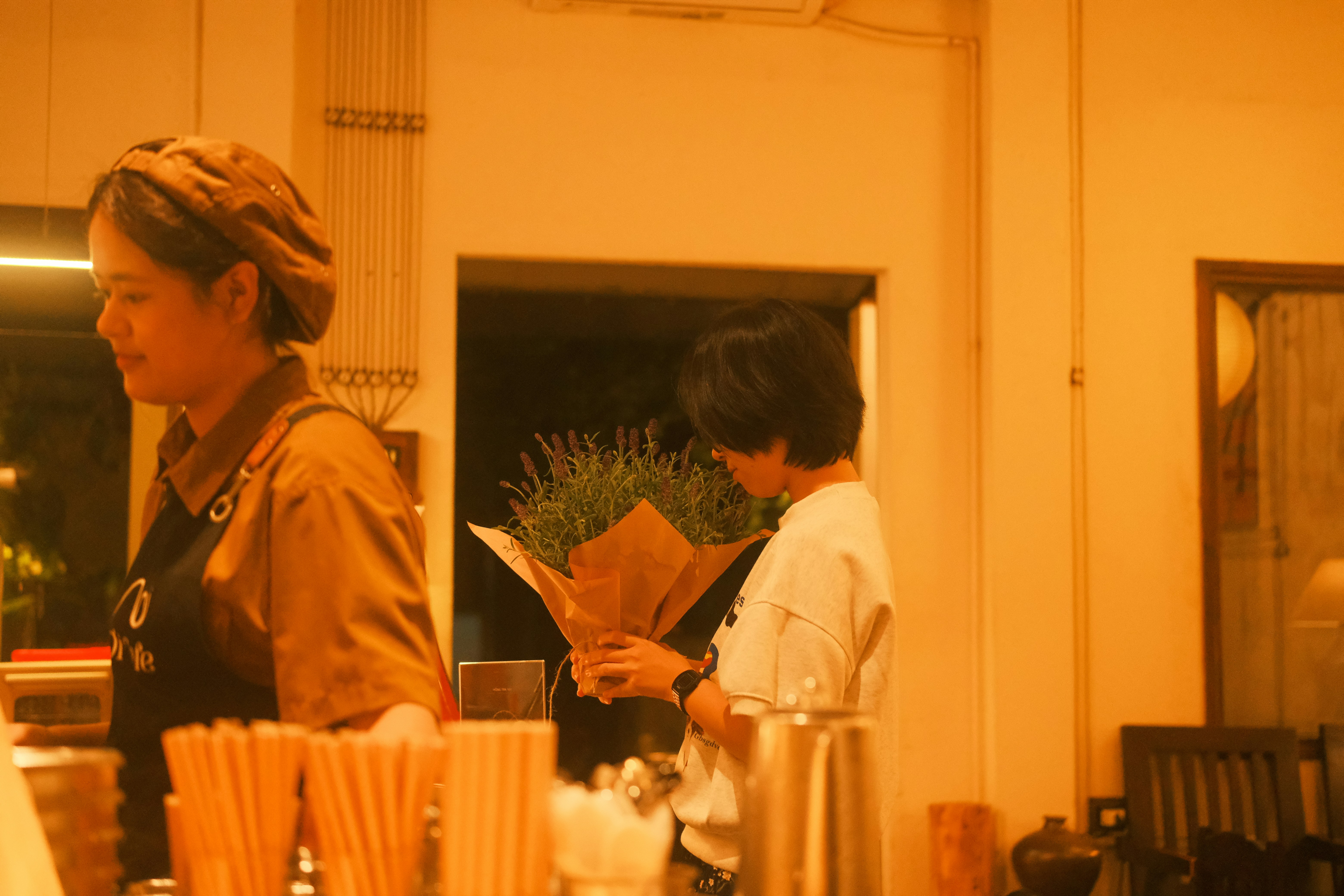 Happy customers with plant