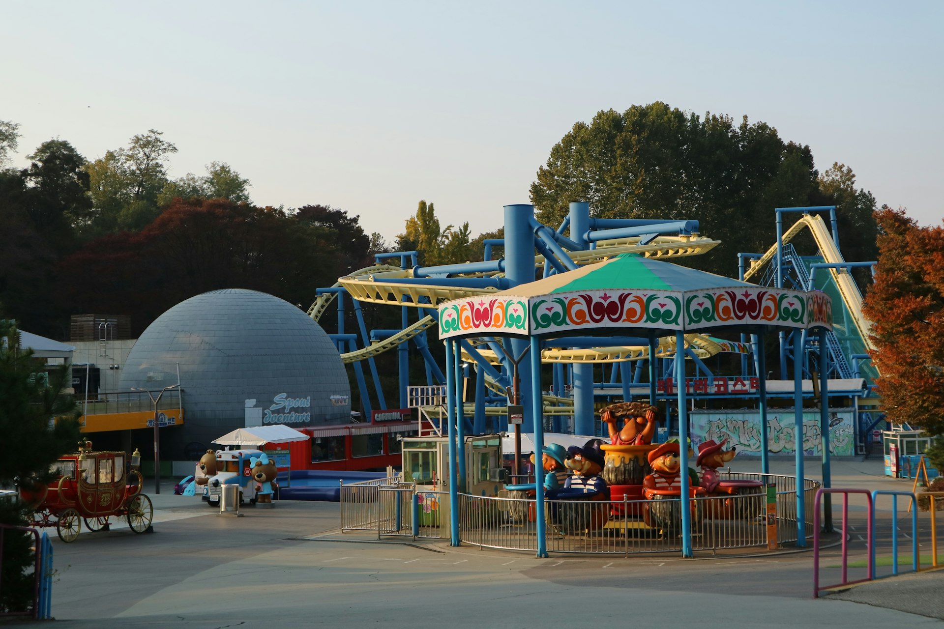 Amusement park with rides and attractions