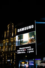 Samsung billboard at night in a city