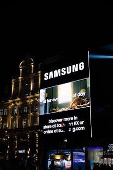Samsung billboard at night in a city