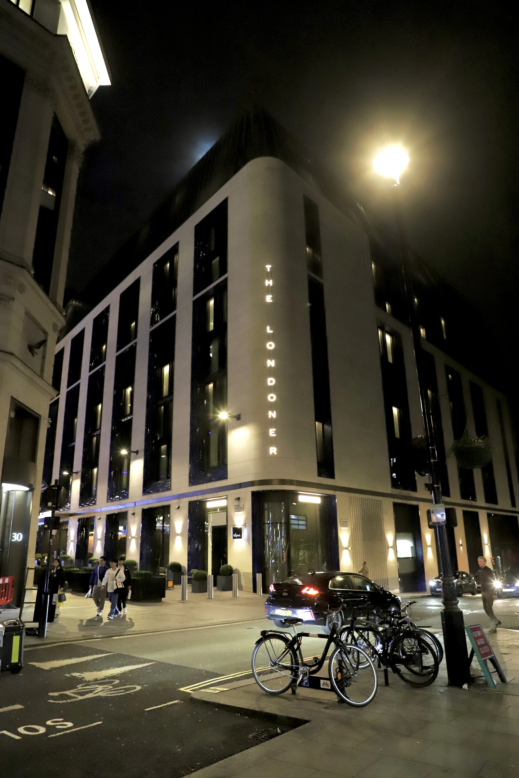 Hotel exterior at night