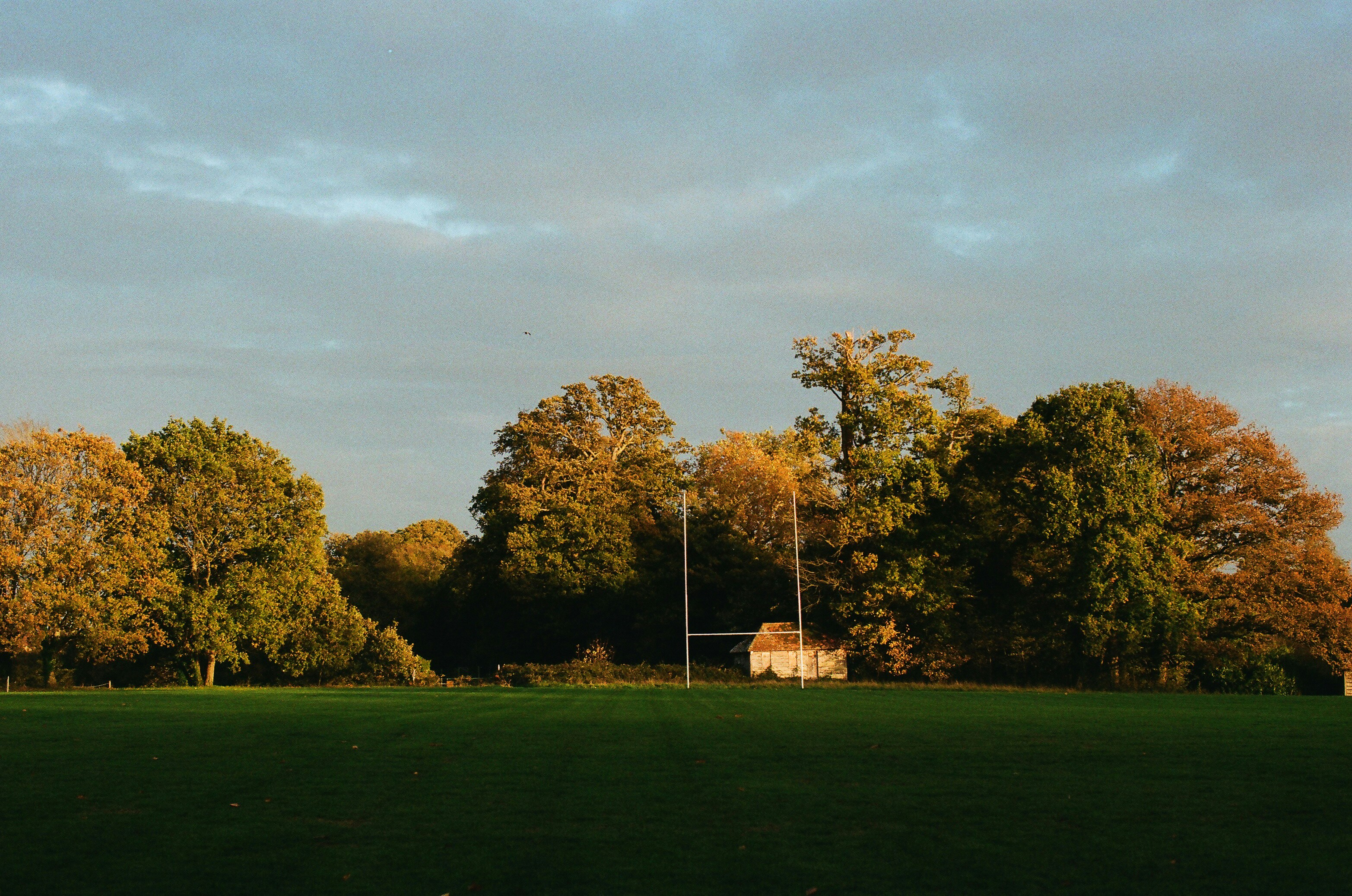 Autumn rugby field with posts