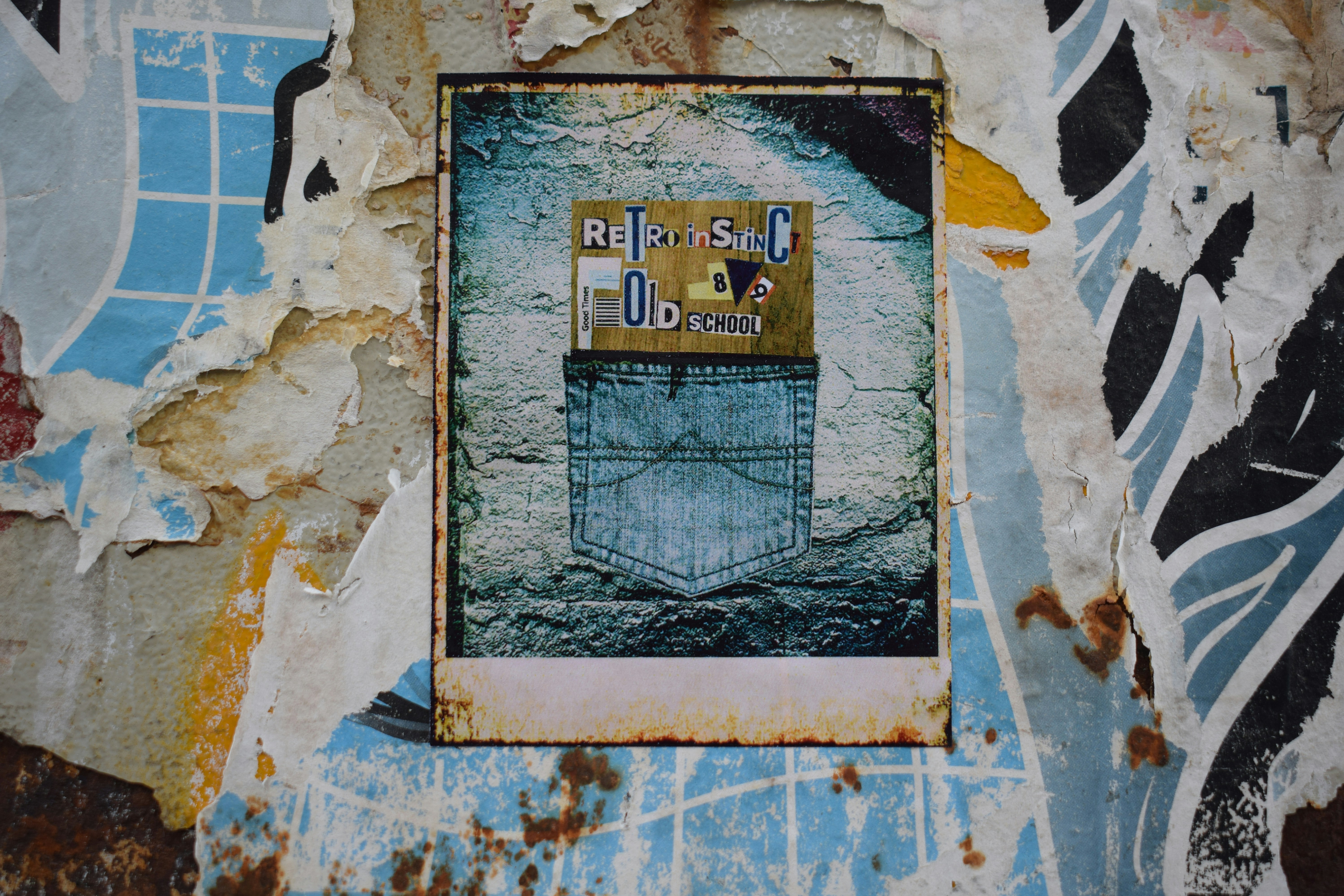 Poster of jeans pocket with text on a distressed wall