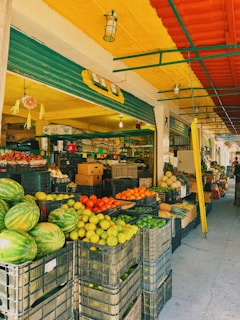 Fresh produce displayed at an outdoor market stall.