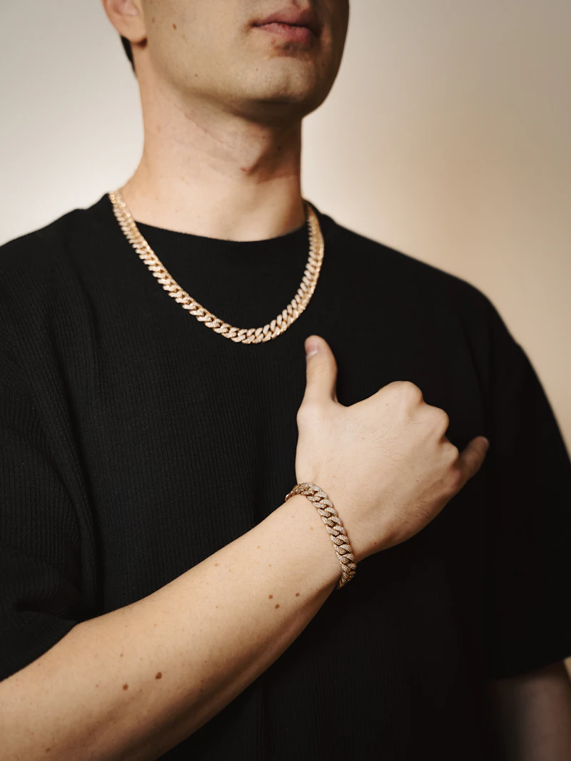 Man wearing gold chain and bracelet from Italian Collection