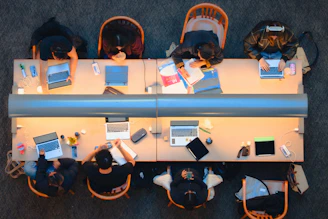Students studying together at a long table