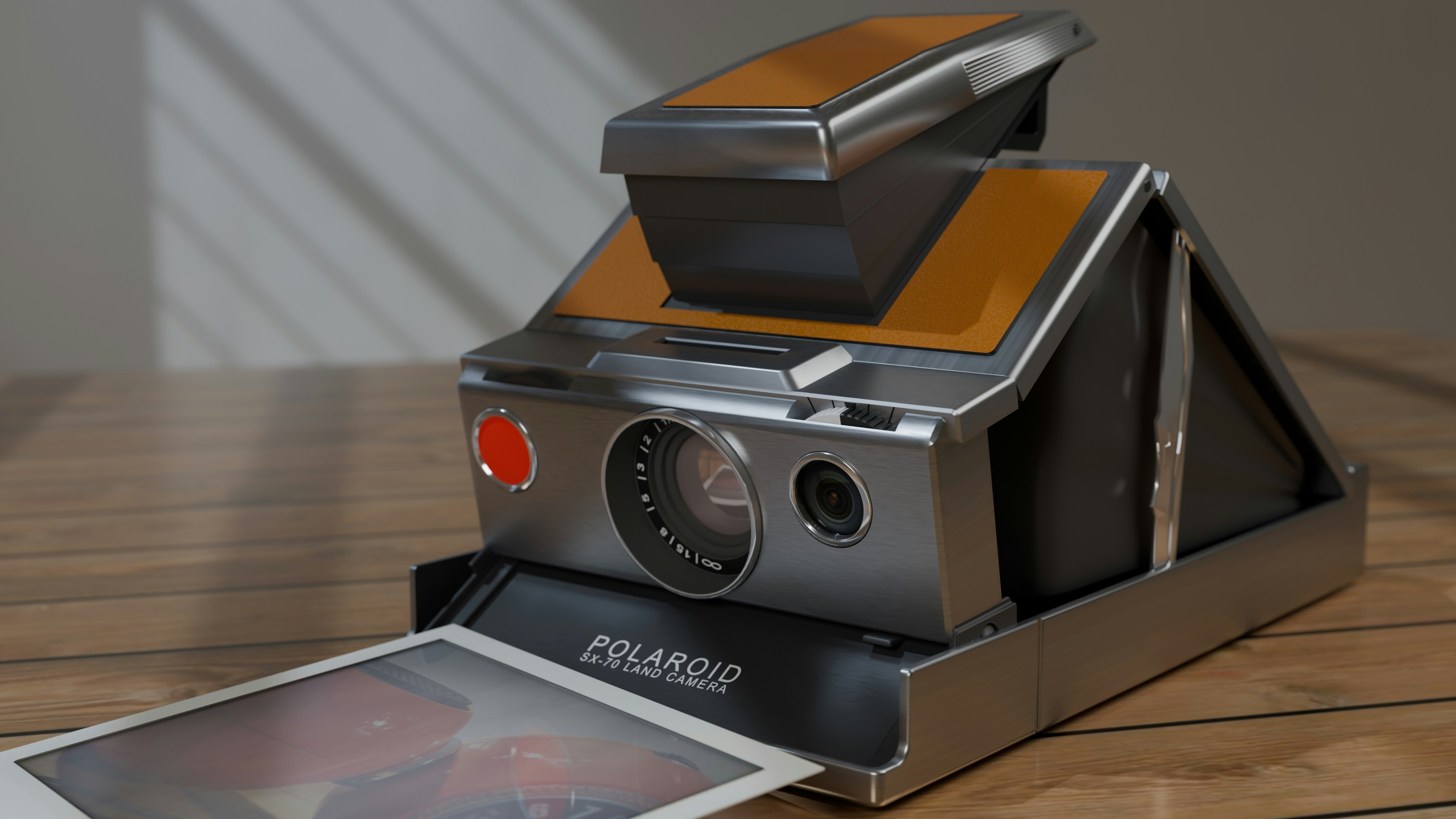 Vintage polaroid camera with developing photo