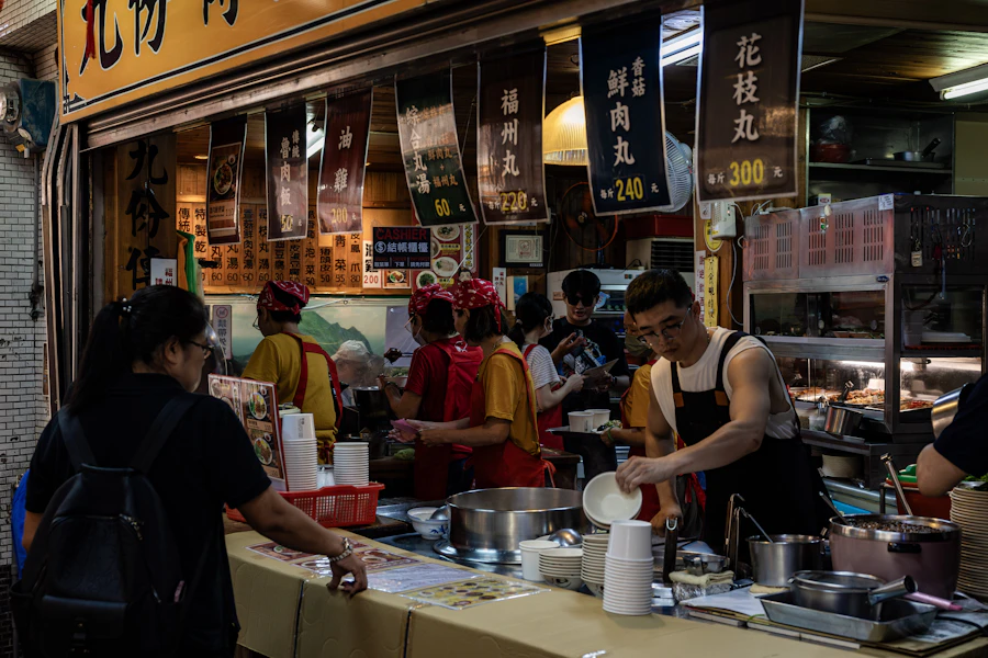People ordering local food at a market