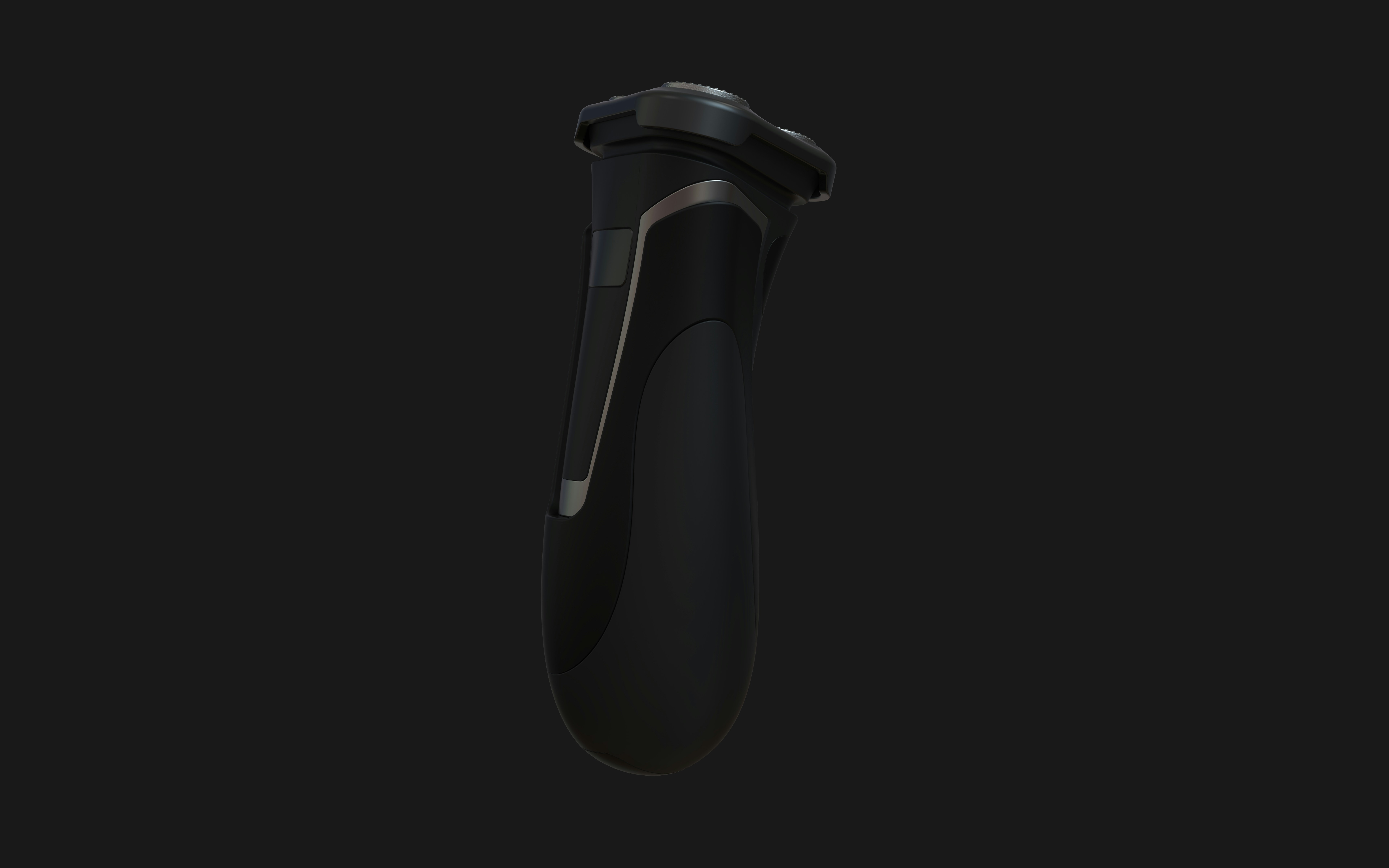 A black electric shaver on a dark background