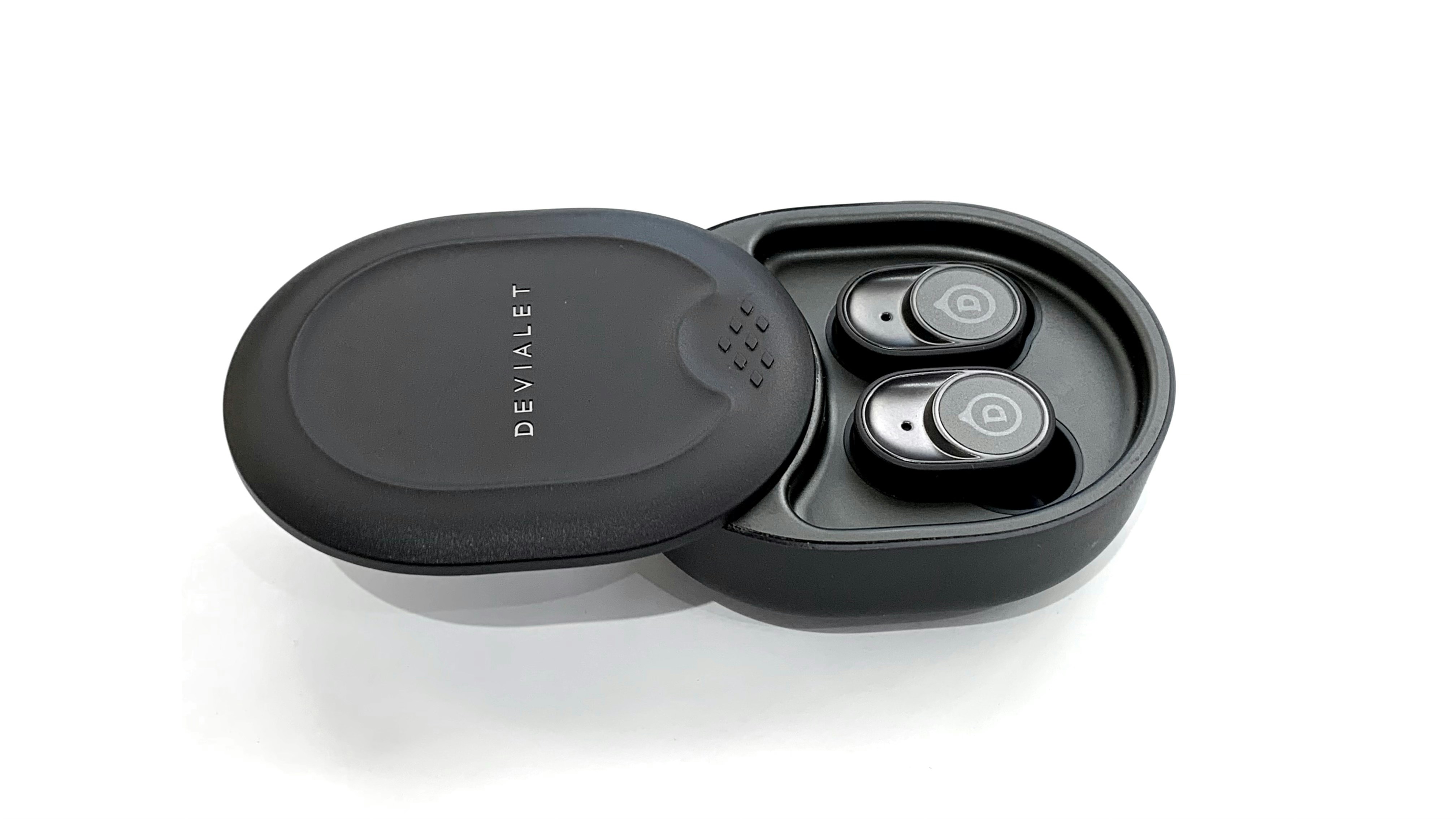 Devialet wireless earbuds in charging case