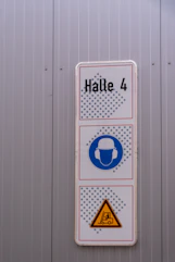 Sign for hall 4 with safety warnings