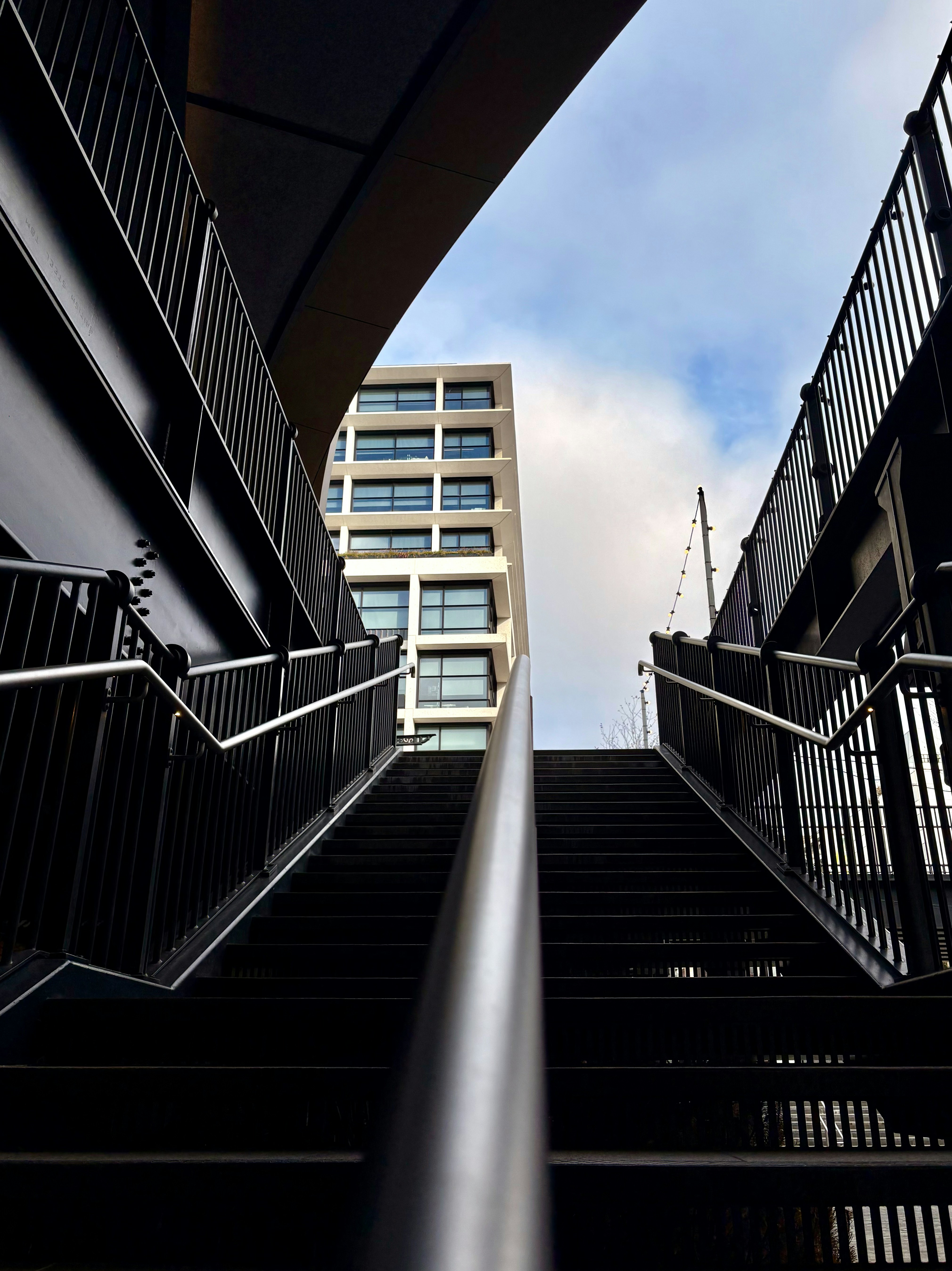 Modern staircase leading to a building