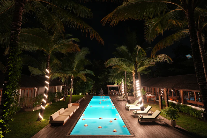 Refilled pool with clean tile, lit coping and balanced water