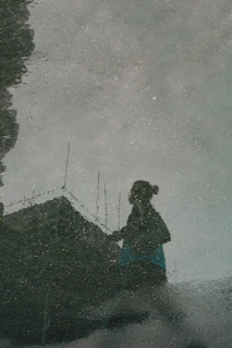 Silhouette of a person reflected in water