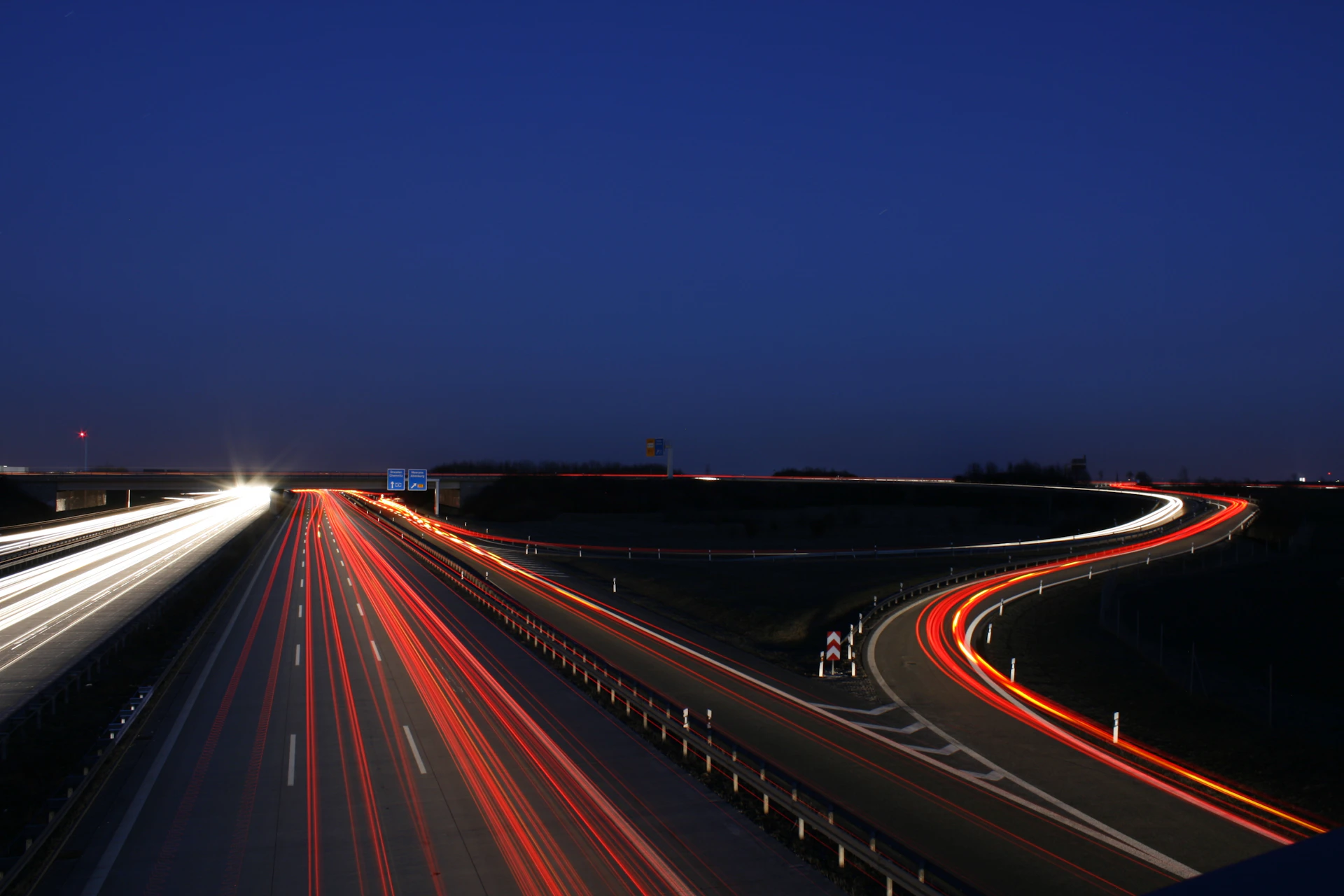 Light trails on a highway at night