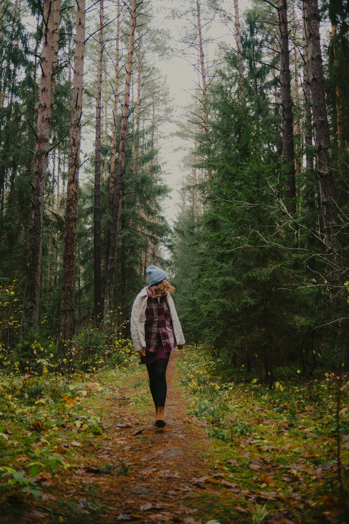 Person geht achtsam durch einen grünen Wald