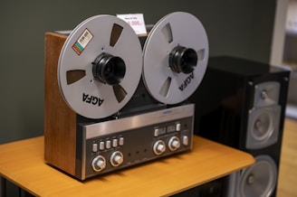 Vintage reel-to-reel tape recorder with agfa reels