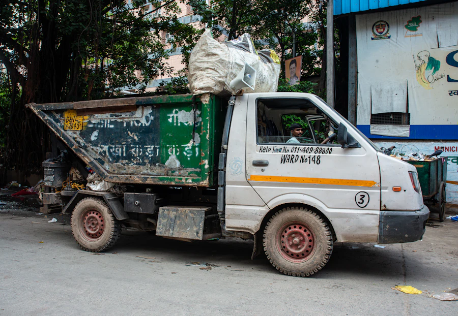 A truck loaded with bagged waste and recyclable material