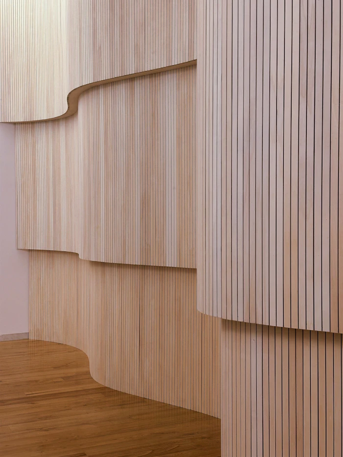 Wooden slat wall interior finish