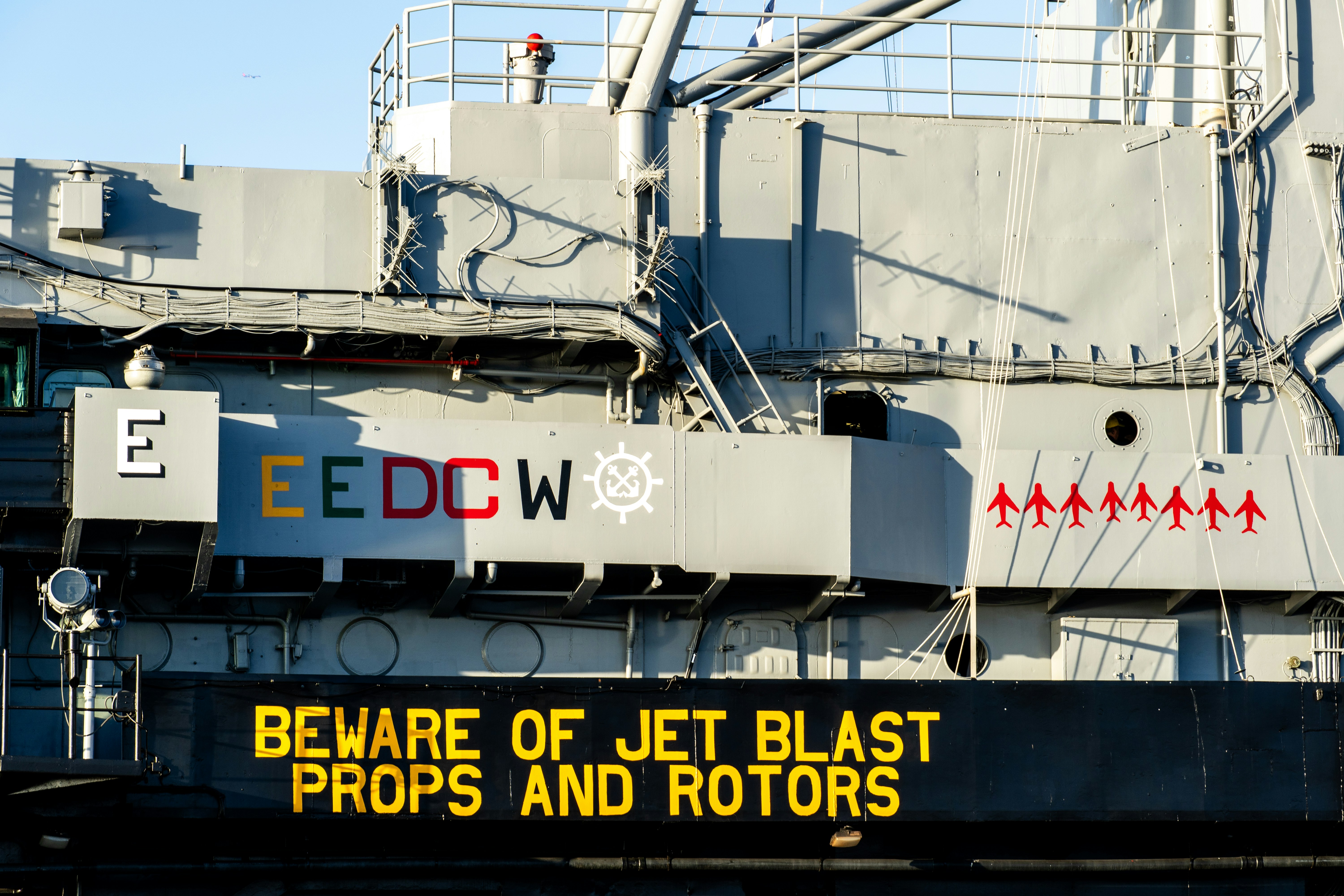 Warning sign on a ship deck