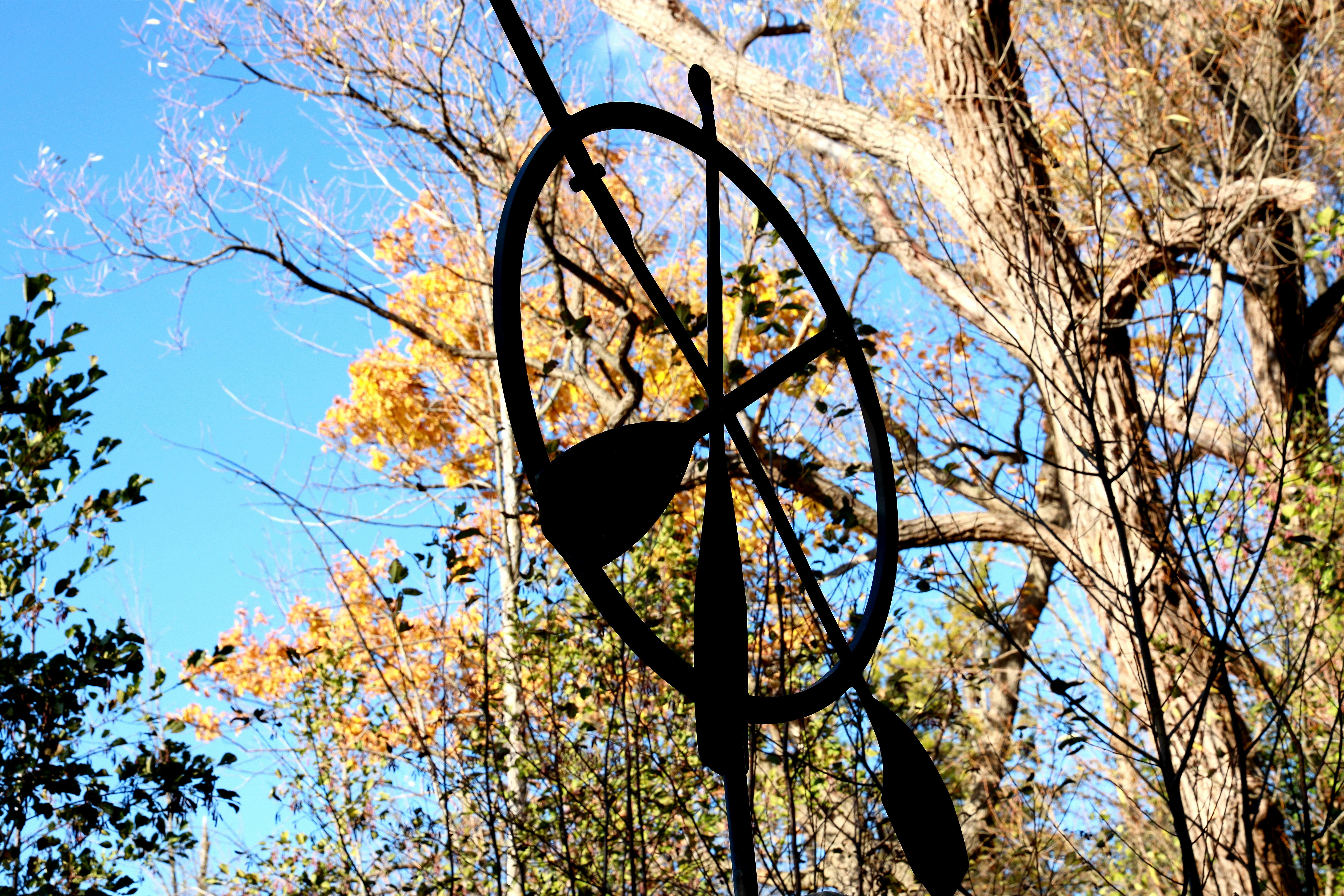 Silhouette d’un tourneur d’air contre les arbres d’automne.