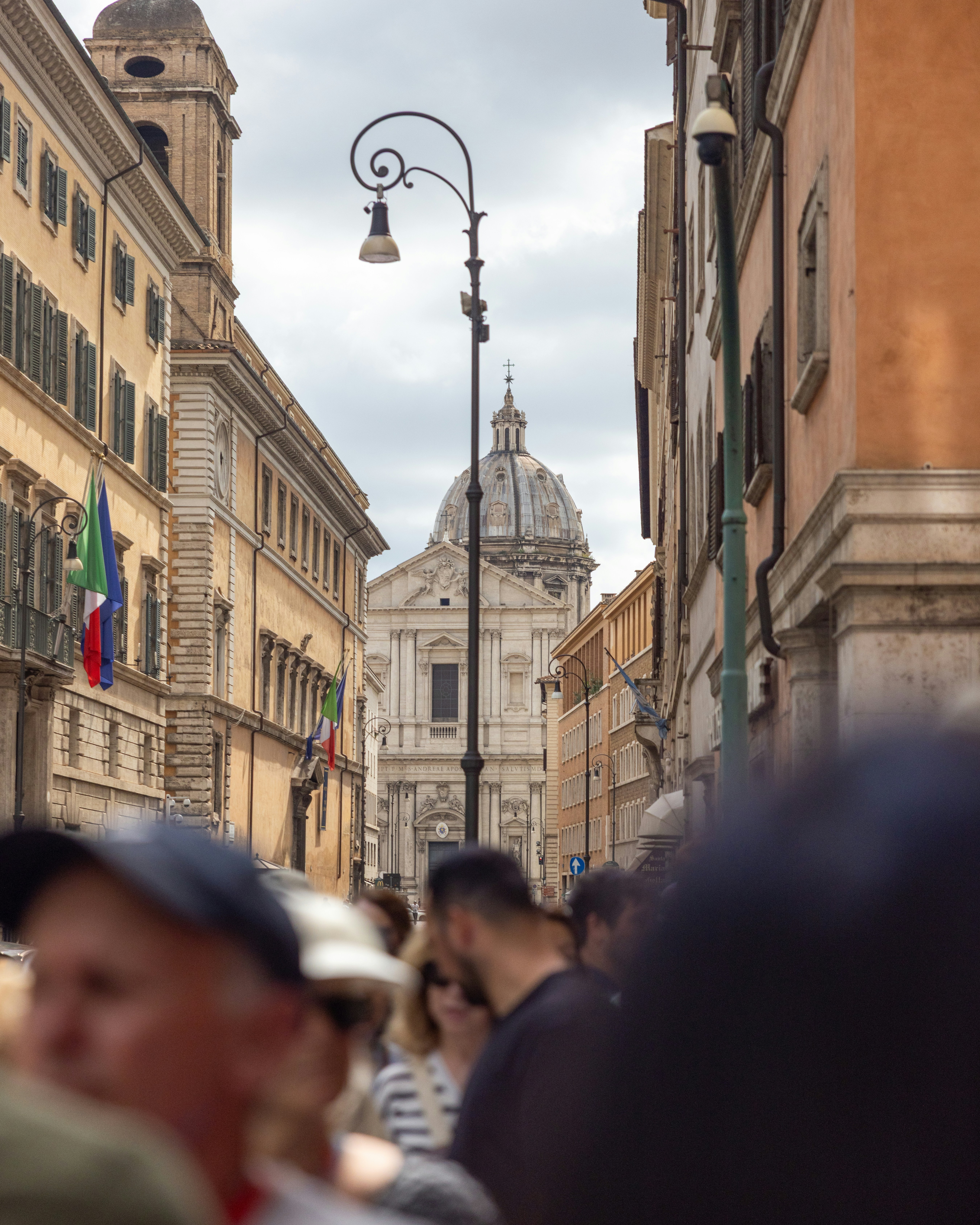Street view with historic buildings and dome