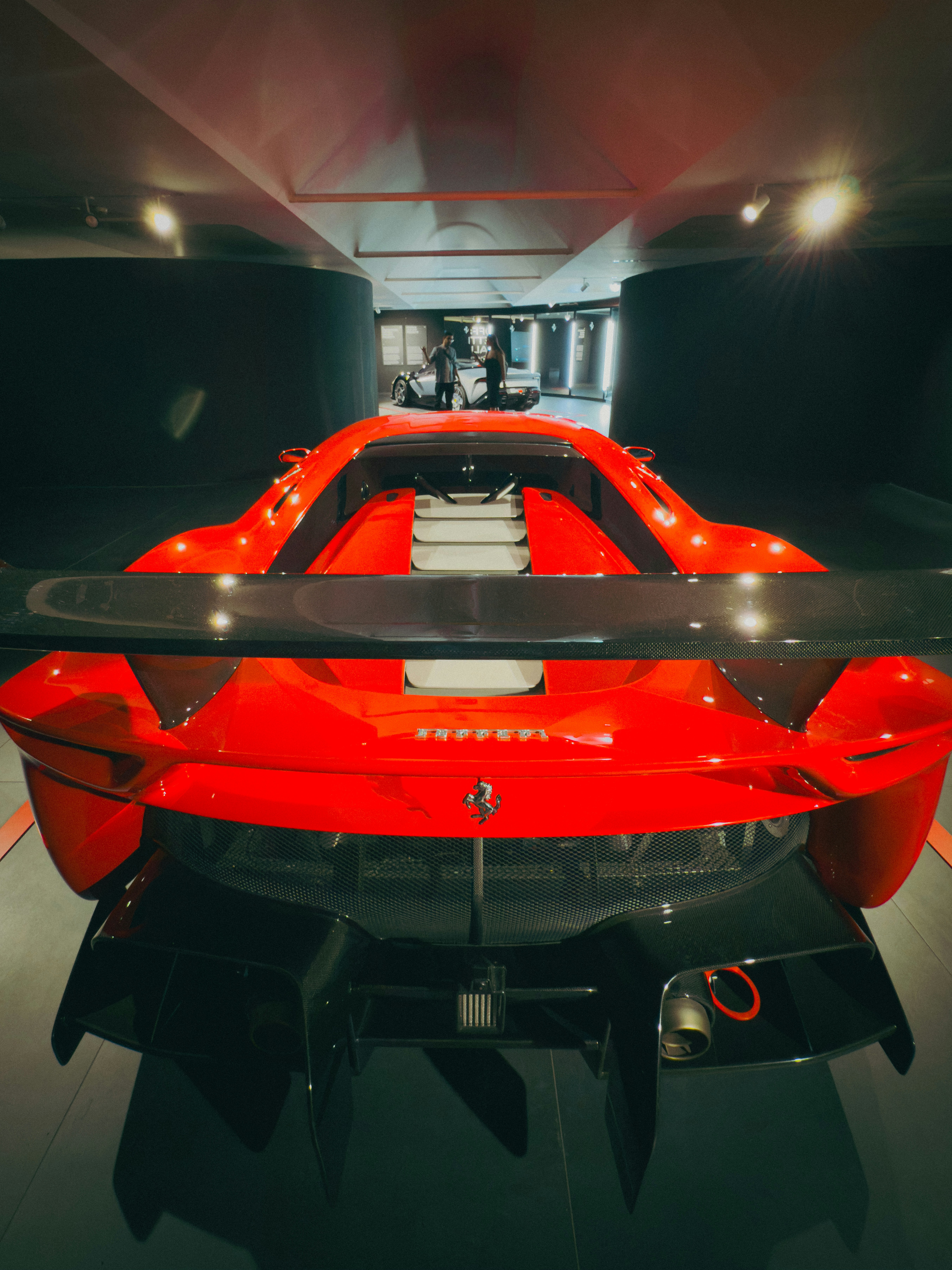 Rear view of a red ferrari race car