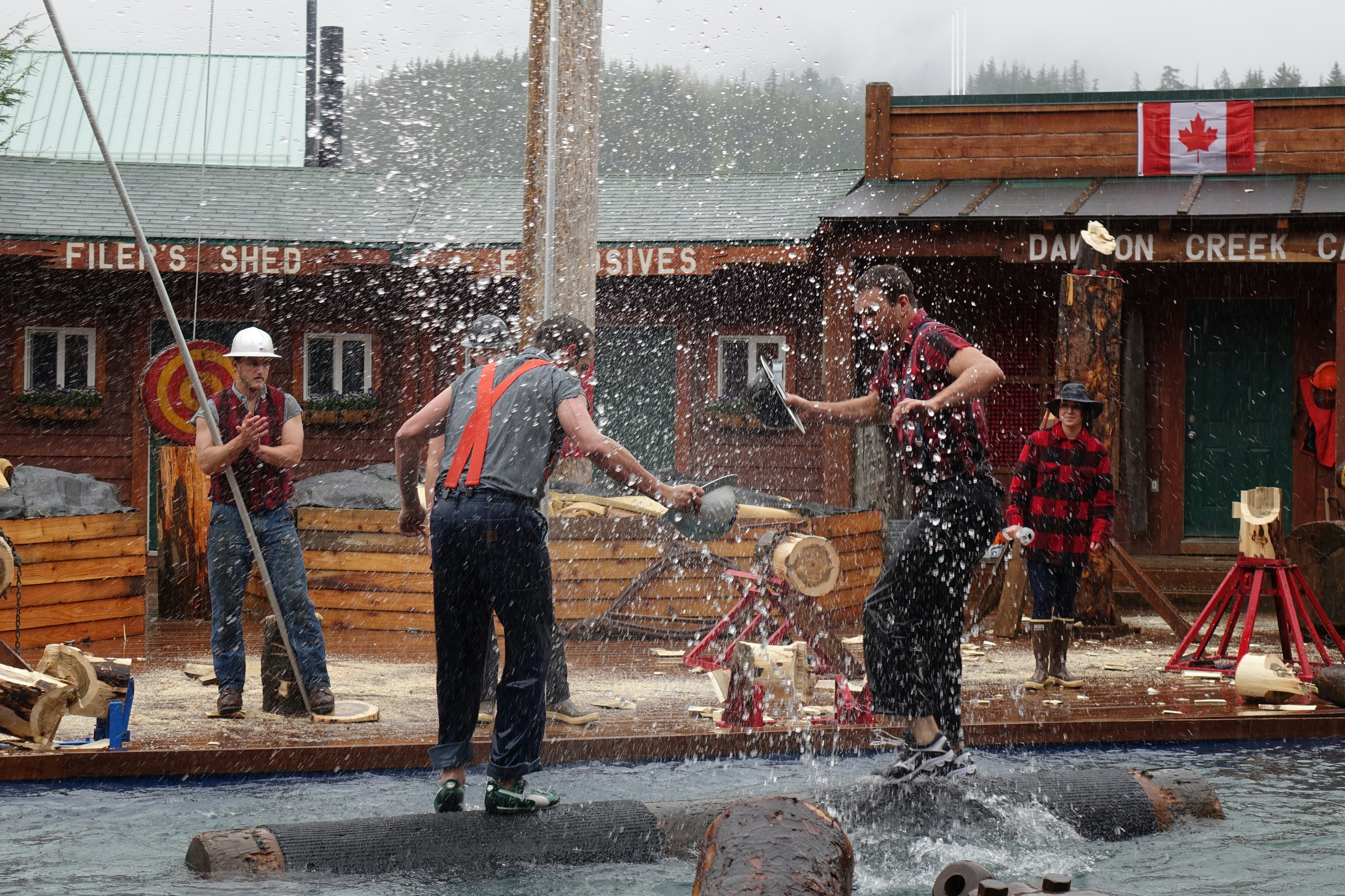 friends laughing after an axe throwing session