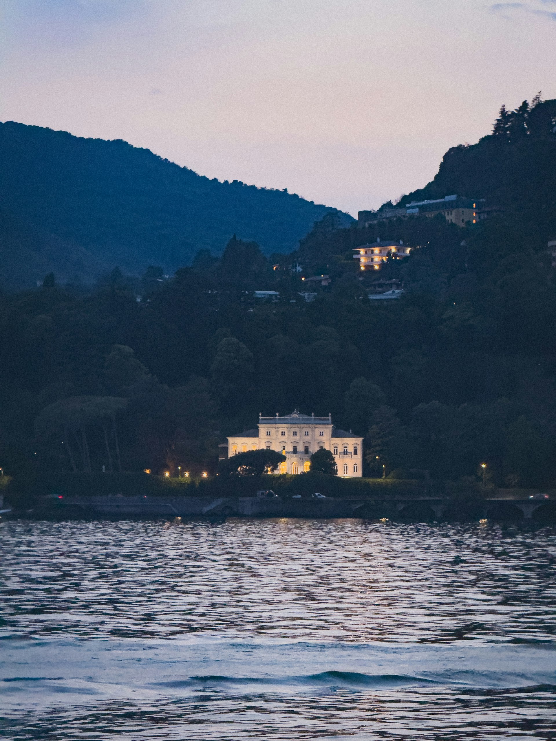 Lakeside villa on Lake Como at dusk