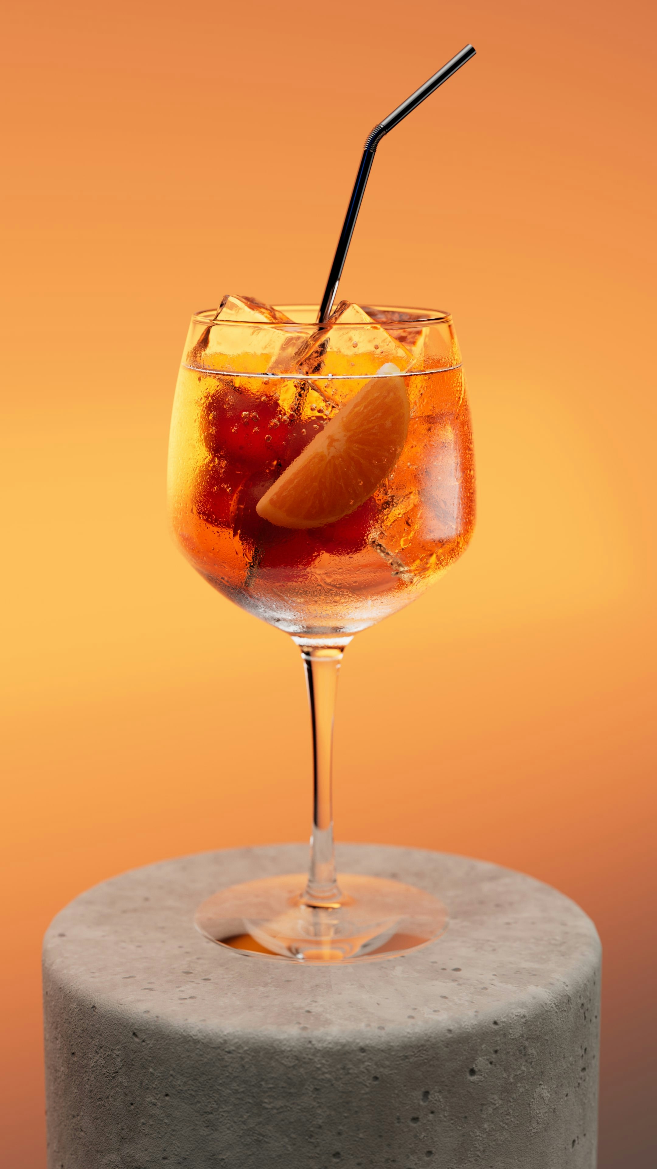 A refreshing cocktail with fruit and ice.
