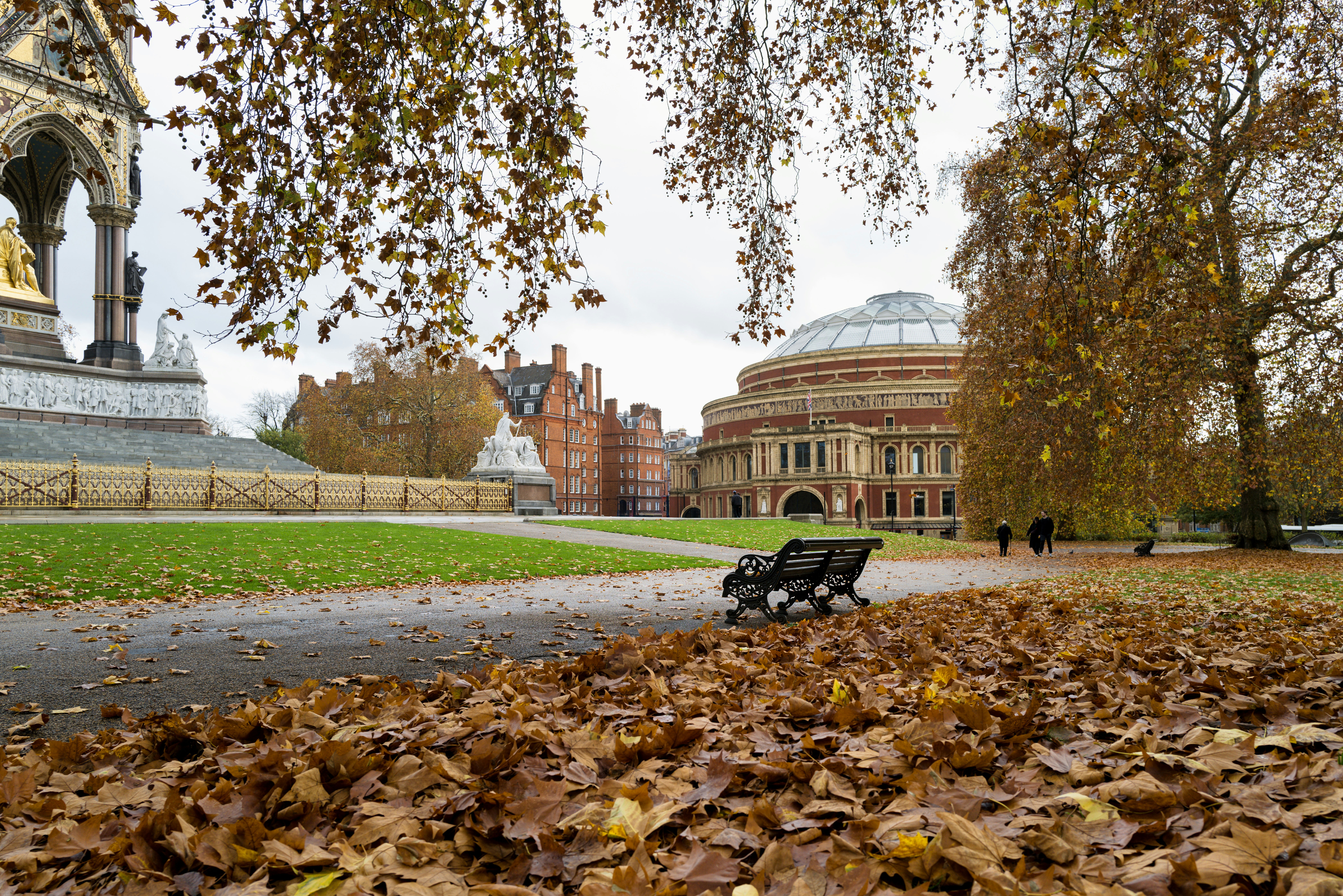 Autumn park with albert memorial and royal albert hall.