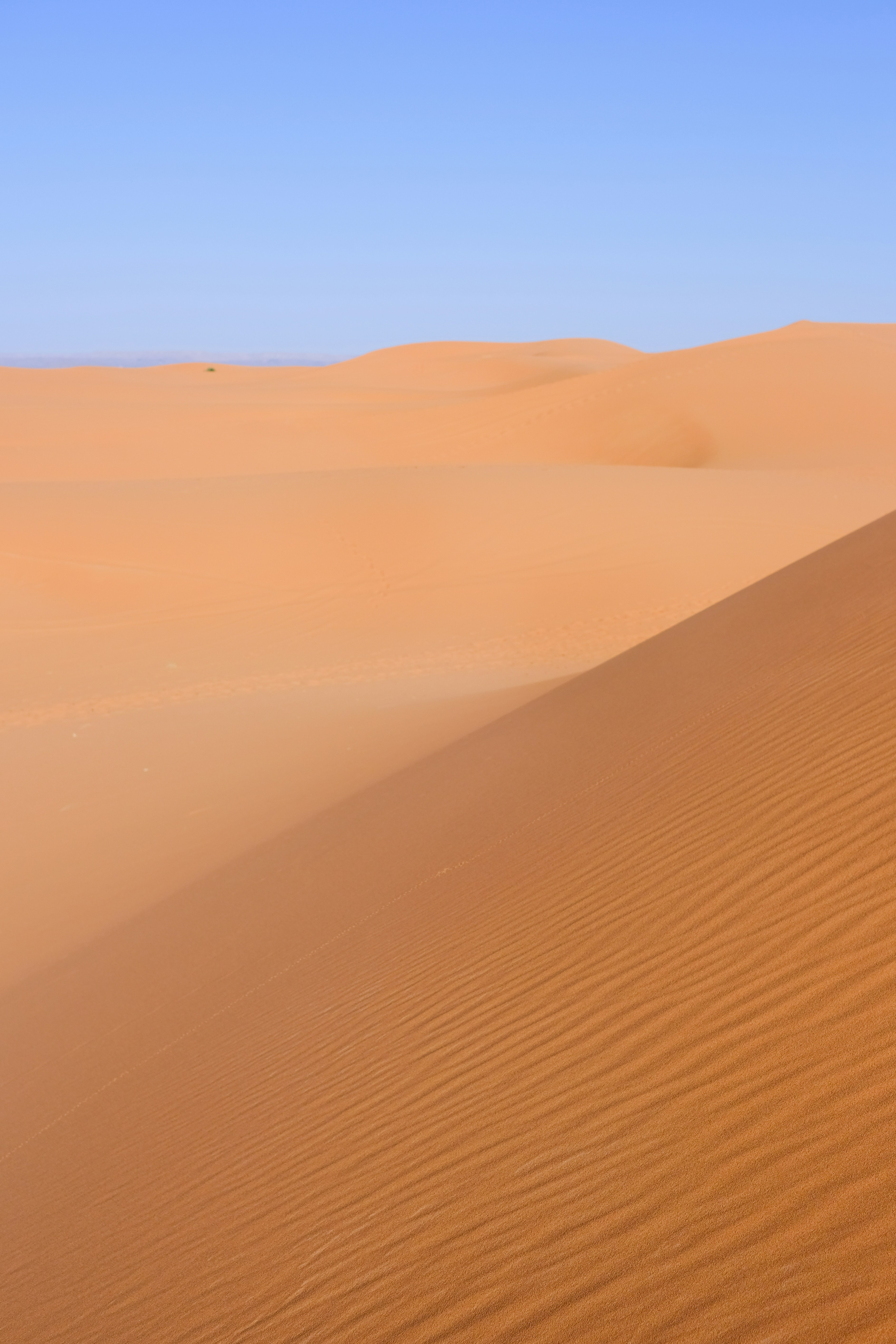 Golden sand dunes under a clear blue sky